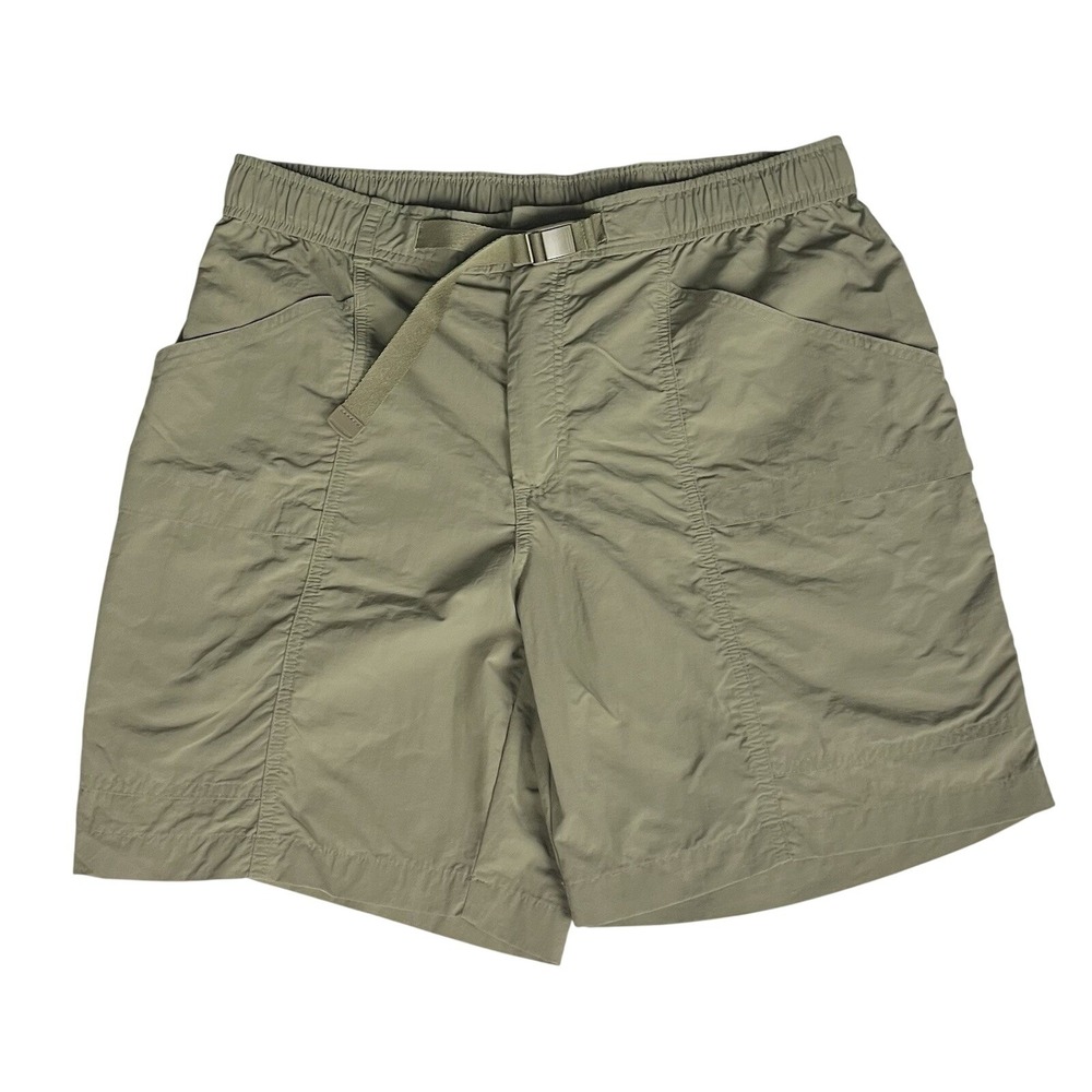 Eddie Bauer Mens Nylon Cargo Shorts L Khaki Green Outdoor Hiking Belted